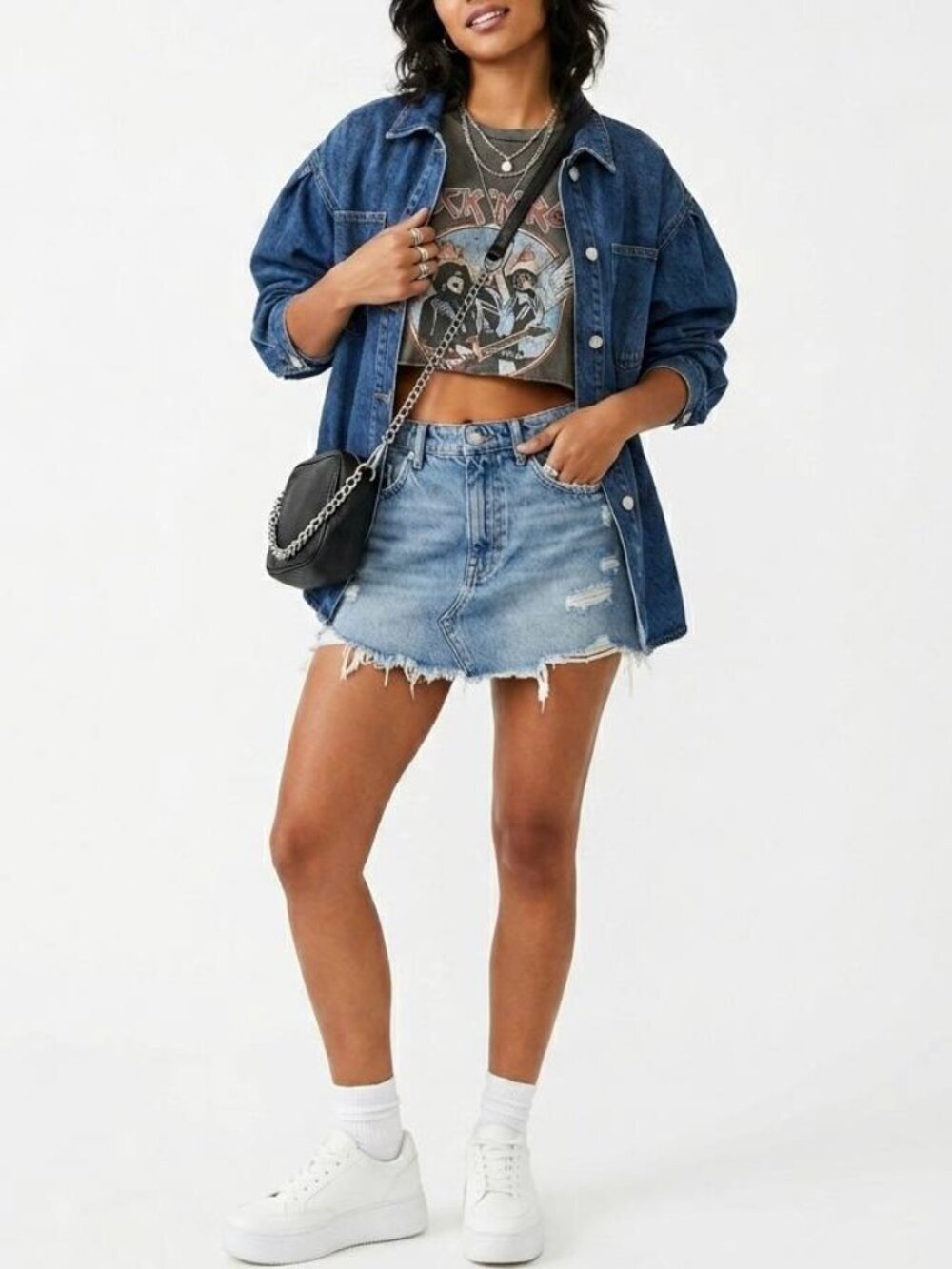 ZARA Women’s Distressed Denim Ultra Mini Skirt - Size Medium